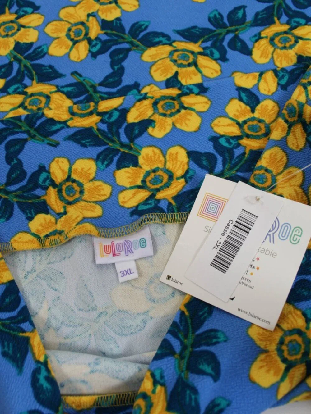 LuLaRoe Cassie Pencil Skirt 3XL Blue Yellow Floral NWT